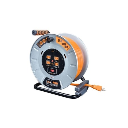 Pro-Xt Master Plug 75Ft 4 Sockets 15A 12AWG Large Open Metal Reel OTLP751512G4SL-US